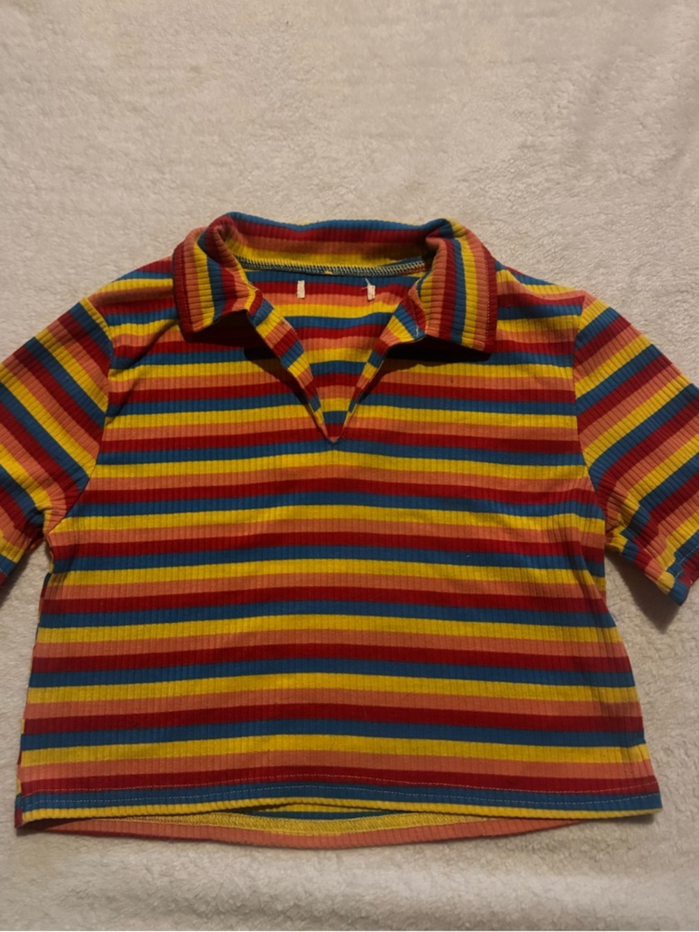Womens Rainbow Stripe crop Tee - Multicolor